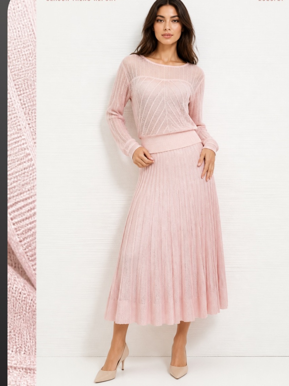 MISOOK Dress Pink Blush Pleated Classic Knit Midi Rose Pedal Elegant